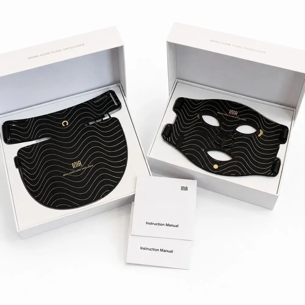 INIA Red Light Therapy Set Face Neck & Chest LED Mask NIR Complete Kit Boxes